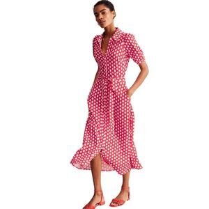 NWOT Boden Libby Jersey Red Geometric Shirt Dress Midi Belted UK 6 US 2